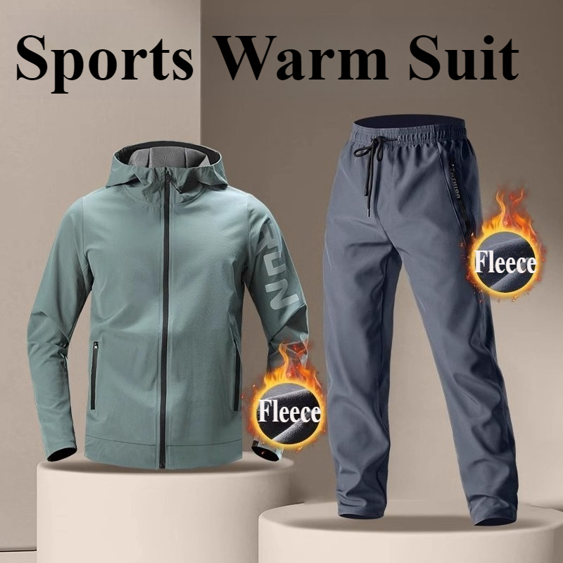 Running Gear Outfit - ชุดกีฬาผ้าฟลีซอุ่นสำหรับผู้ชาย พร้อมฮู้ด ชุดฝึกซ้อม เสื้อแจ็คเก็ตระบายอากาศ ชุดออกกำลังกายวิ่ง ชุดออกกำลังกายที่ใส่สบาย