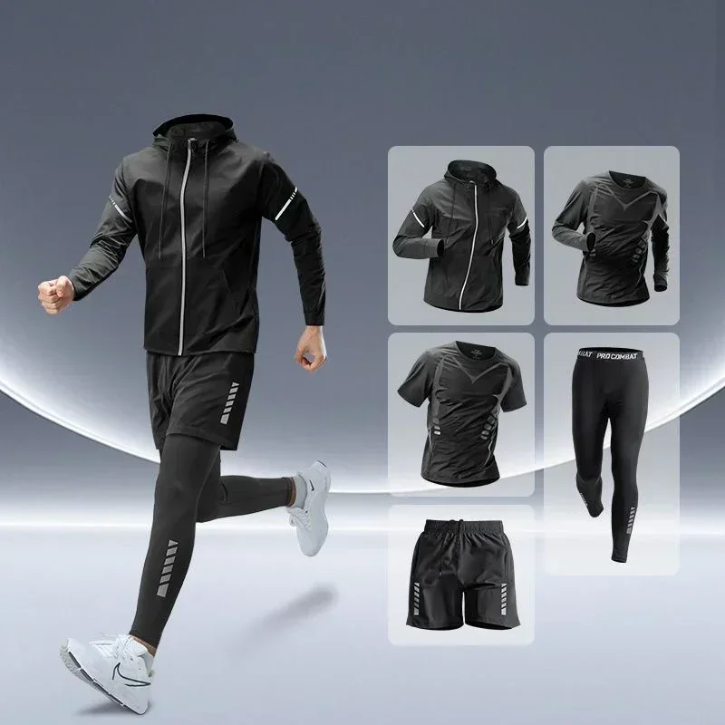 Running Gear Outfit - ชุดออกกำลังกายผู้ชายแบบใหม่ ทรงเข้ารูป แห้งเร็ว เหมาะสำหรับวิ่งกลางแจ้ง ฟิตเนส ปั่นจักรยาน