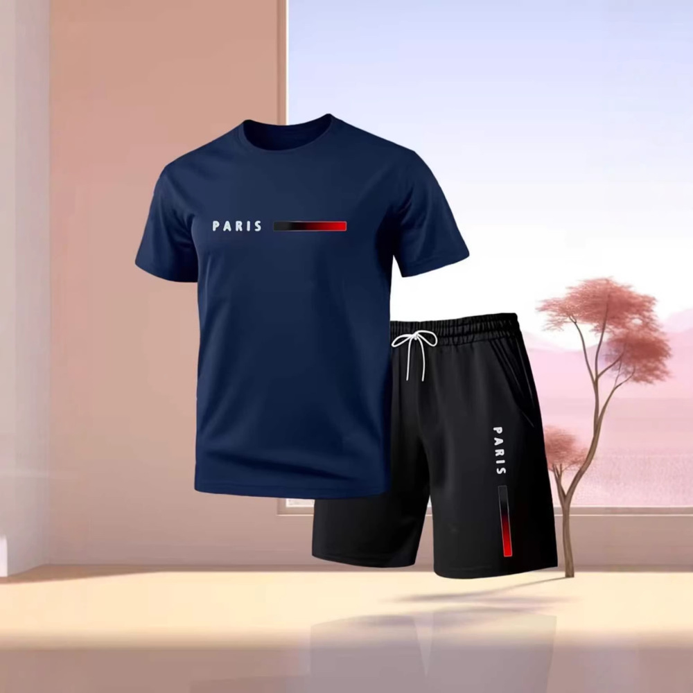 Running Gear Outfit - ชุดกีฬาผู้ชายระบายอากาศดี แห้งเร็ว เสื้อยืดตาข่าย กางเกงขาสั้น ชุดลำลองสำหรับออกกำลังกาย ฟิตเนส