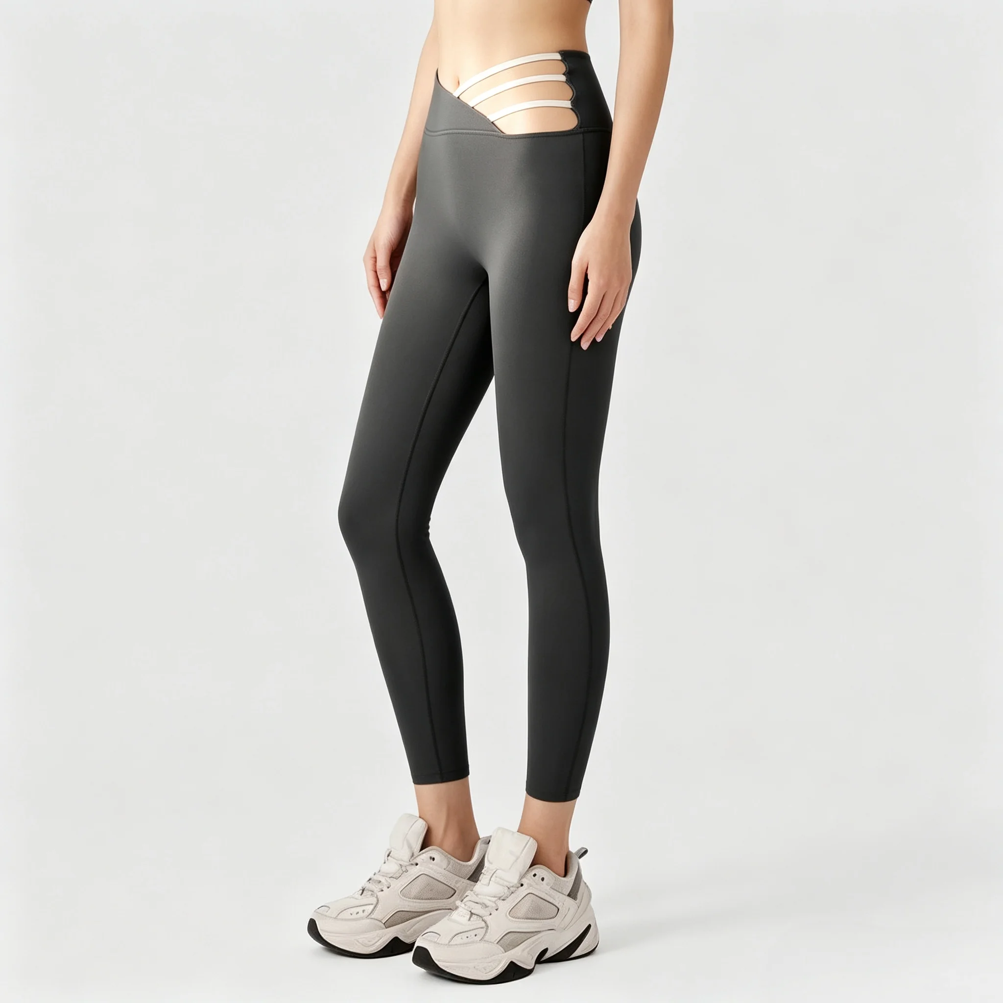 Running Gear Outfit - กางเกงเลกกิ้งโยคะผู้หญิงแบบมีรูระบายอากาศ ทรงกระชับ ไม่รัดแน่น กางเกงออกกำลังกายเซ็กซี่ ส่งฟรี เหมาะสำหรับเต้น