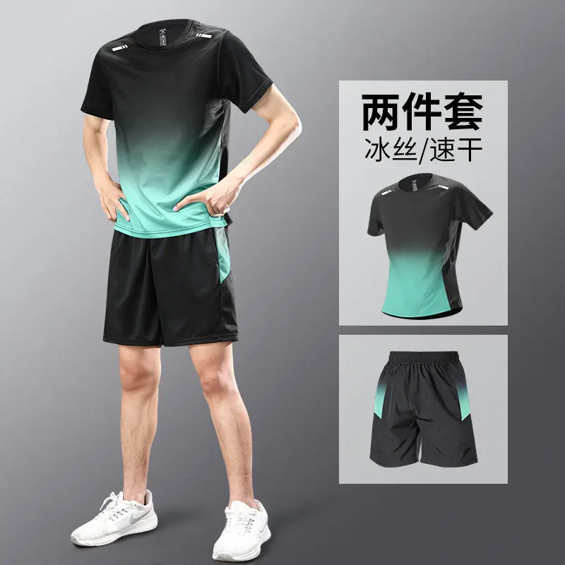 Running Gear Outfit - ชุดกีฬาฤดูร้อนสำหรับผู้ชายแบบสองชิ้น - กางเกงขาสั้นแบบวิ่งแห้งเร็ว - ชุดฝึกซ้อม -