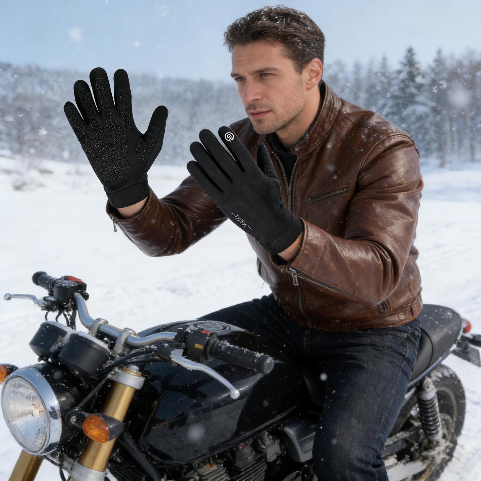 Running Gear Cold Weather - ถุงมือกันหนาวแบบเต็มนิ้วสำหรับปั่นจักรยานในฤดูหนาว ถุงมือหน้าจอสัมผัสสำหรับปั่นจักรยาน วิ่ง เล่นกีฬา เดินป่า ขับรถ