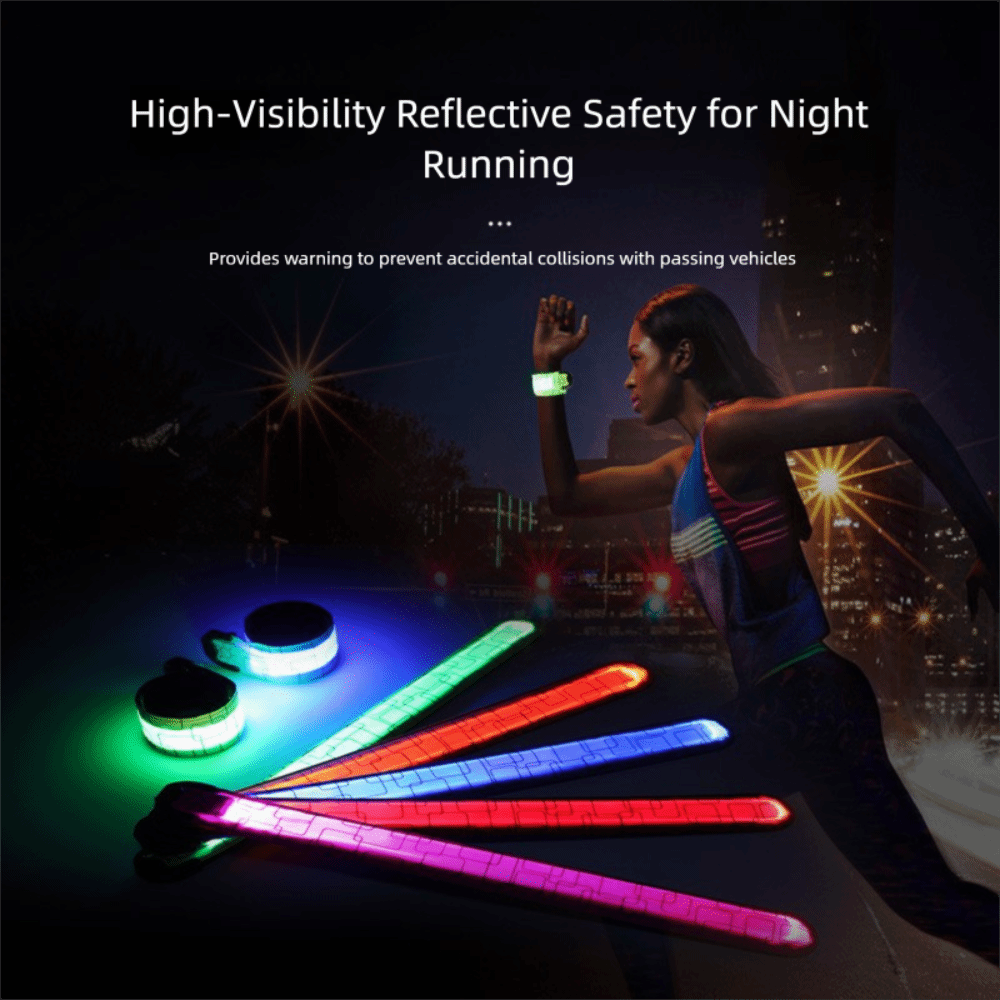 Running Gear Night - สายรัดแขนวิ่งกลางคืนสไตล์แบตเตอรี่ 5 สีแถบไฟ LED ที่มองเห็นได้สูง USB