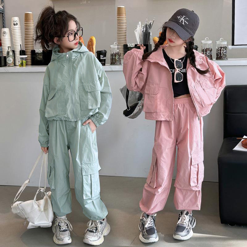 Running Gear For Kids - ZOETOPKID ชุดเด็กชายหญิงเด็กฤดูใบไม้ผลิฤดูใบไม้ร่วงชุดกีฬาเด็กเสื้อแจ็คเก็ตมีฮู้ด+ กางเกง 2 ชิ้นชุดวัยรุ่นเสื้อผ้าเทรนช์